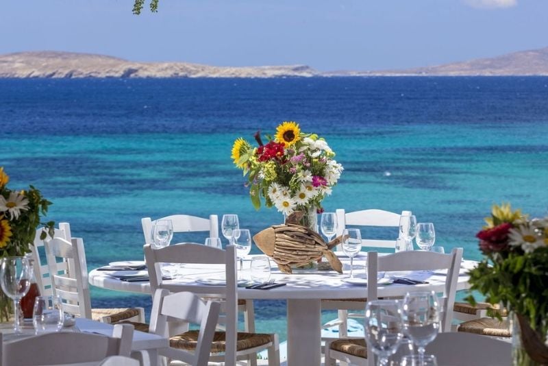 salle à manger avec vue, restaurant Hippofish, Mykonos