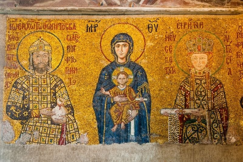 Byzantine mosaic in the interior of Hagia Sophia