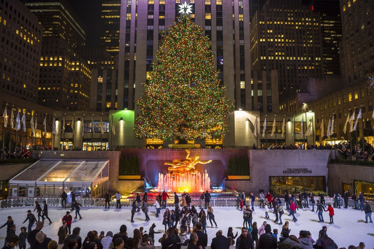 skating rink under the Rockefeller Center Christmas tree in New York City