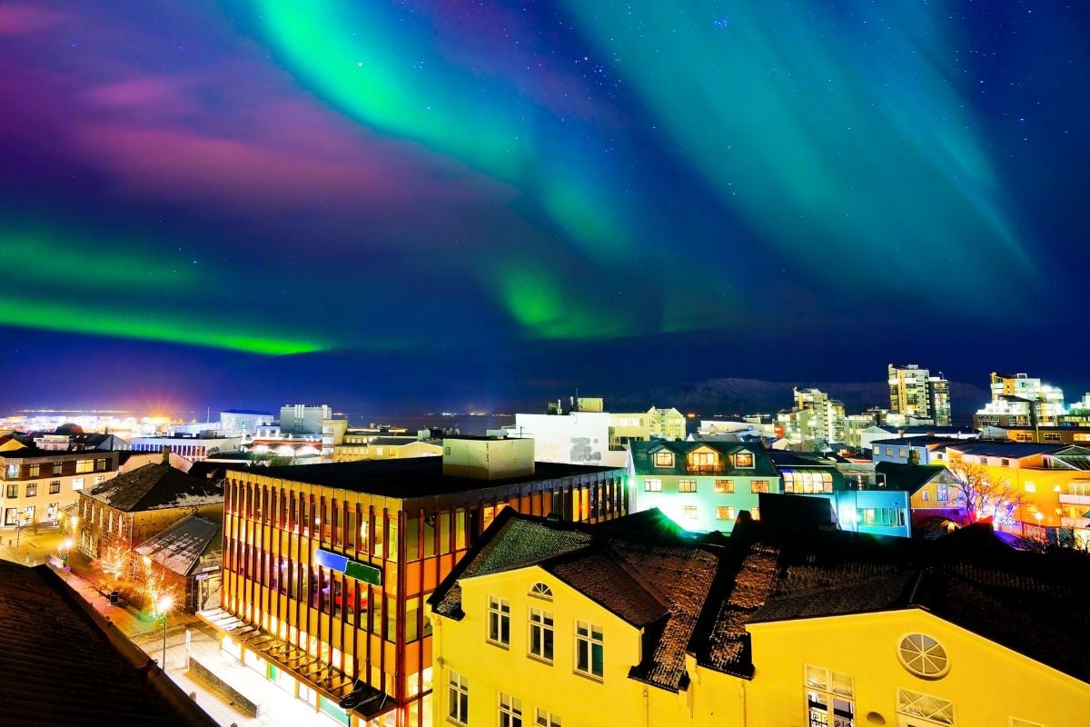 northern lights in Reykjavik, Iceland