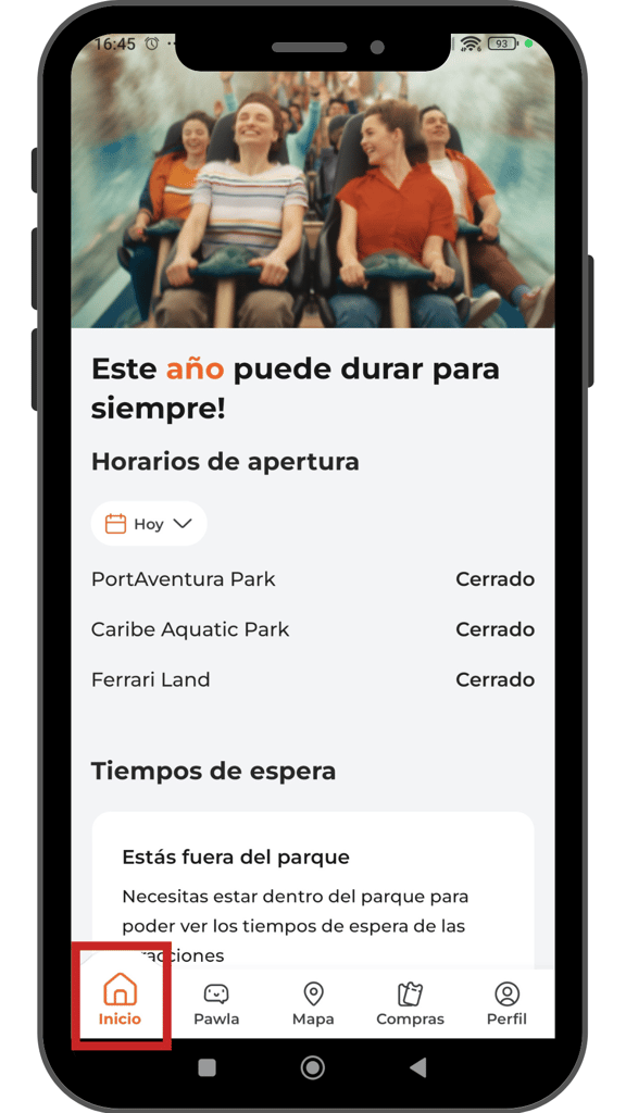 Inicio Aplicación de PortAventura World