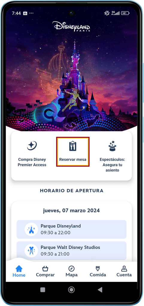 Disney Aplicación reservas en restaurantes - Aplicación móvil de Disneyland París