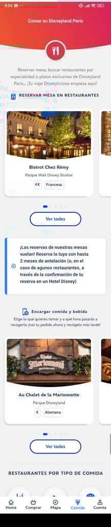 Disney Aplicación reserva de restaurantes extendido