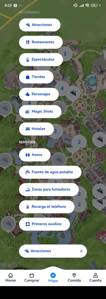 Disney Aplicación mapa todas las opciones