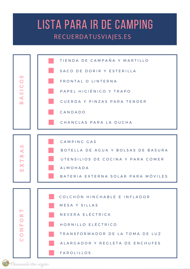 Prepárate para ir de camping - Lista para ir de camping