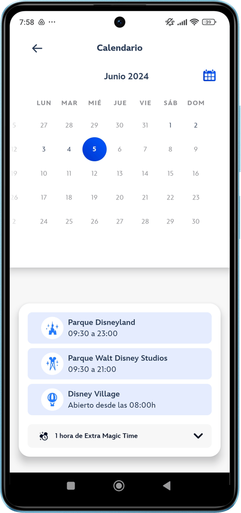 Disney Aplicación calendario hasta 3 meses