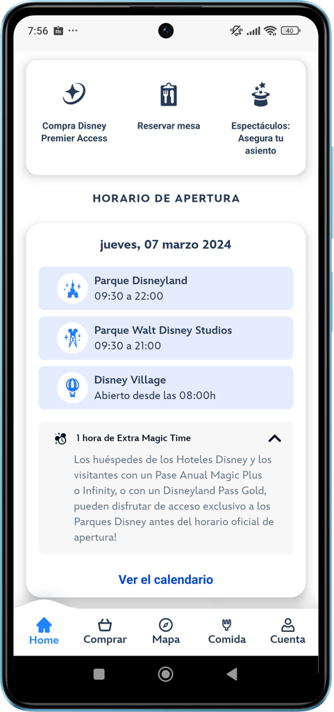 Disney Aplicación horario - Aplicación móvil de Disneyland París