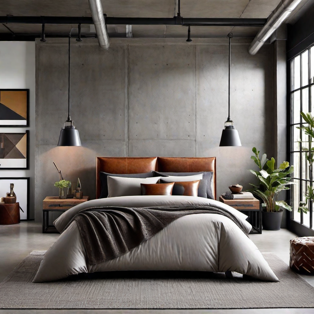 Mixing Materials: Concrete, Steel, and Leather in Bedroom