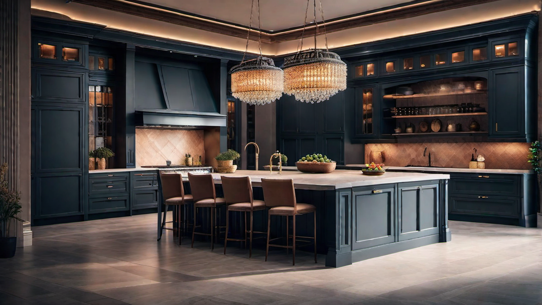 Majestic Feel: Grand Chandeliers in a Mediterranean Kitchen