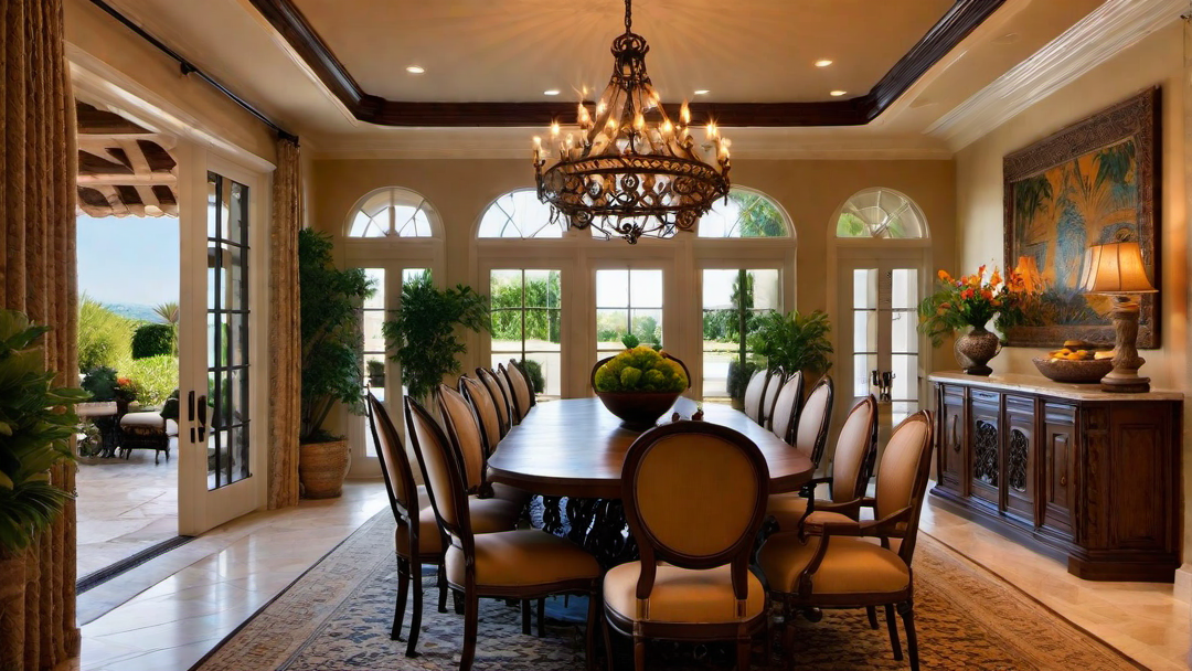 Grandeur of Tradition: Ornate Chandeliers in Mediterranean Dining Rooms