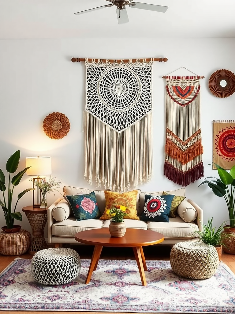 Macrame and Textile Art in Boho Chic Living Rooms