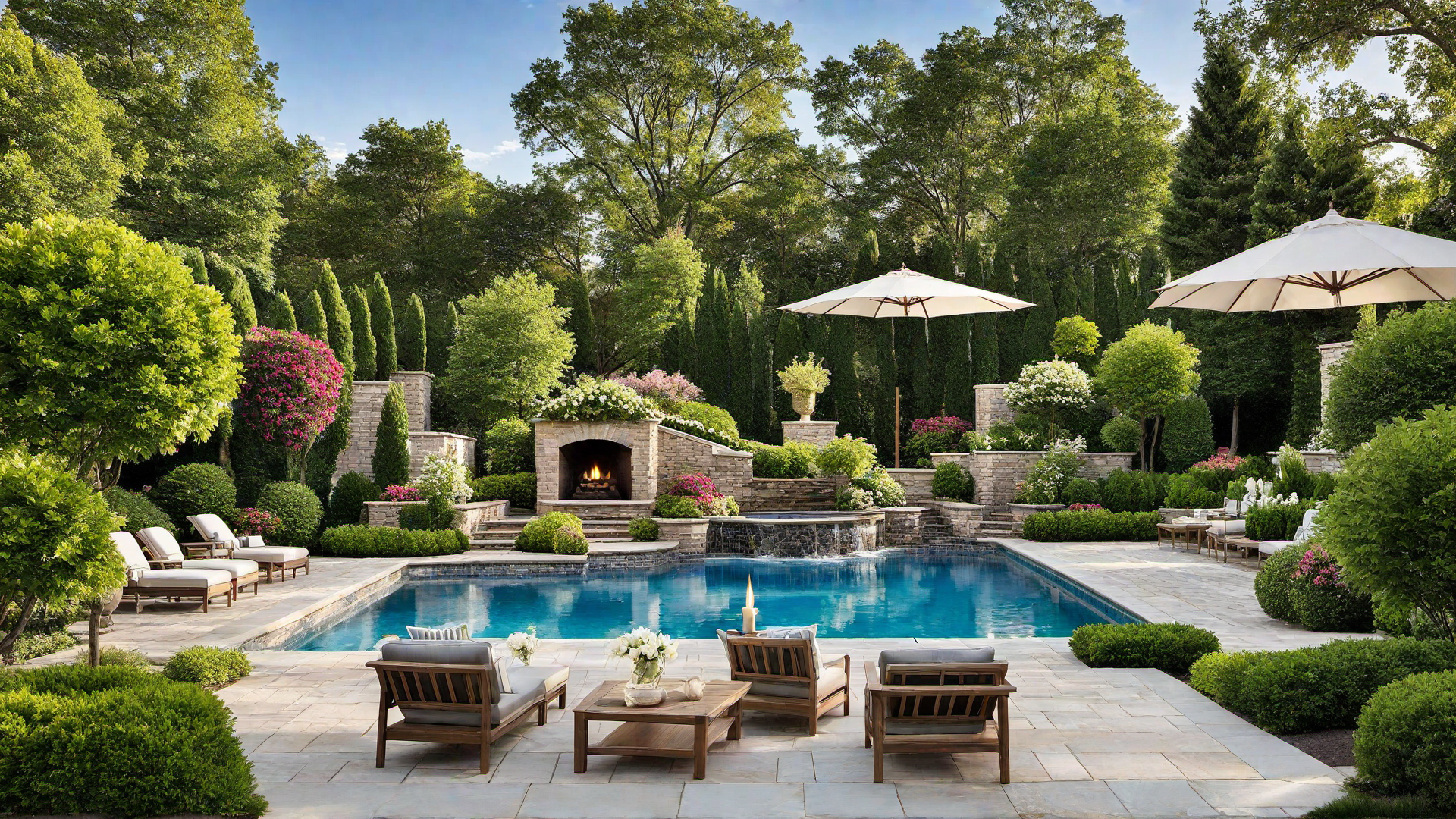 Elegant Evening: Pool with Ambient Lantern and Candle Lighting
