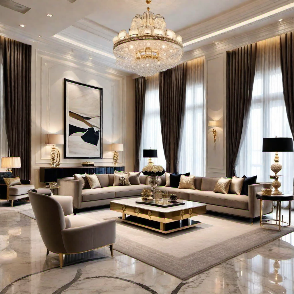 Luxurious Living Room: Opulent Decor and Plush Furnishings