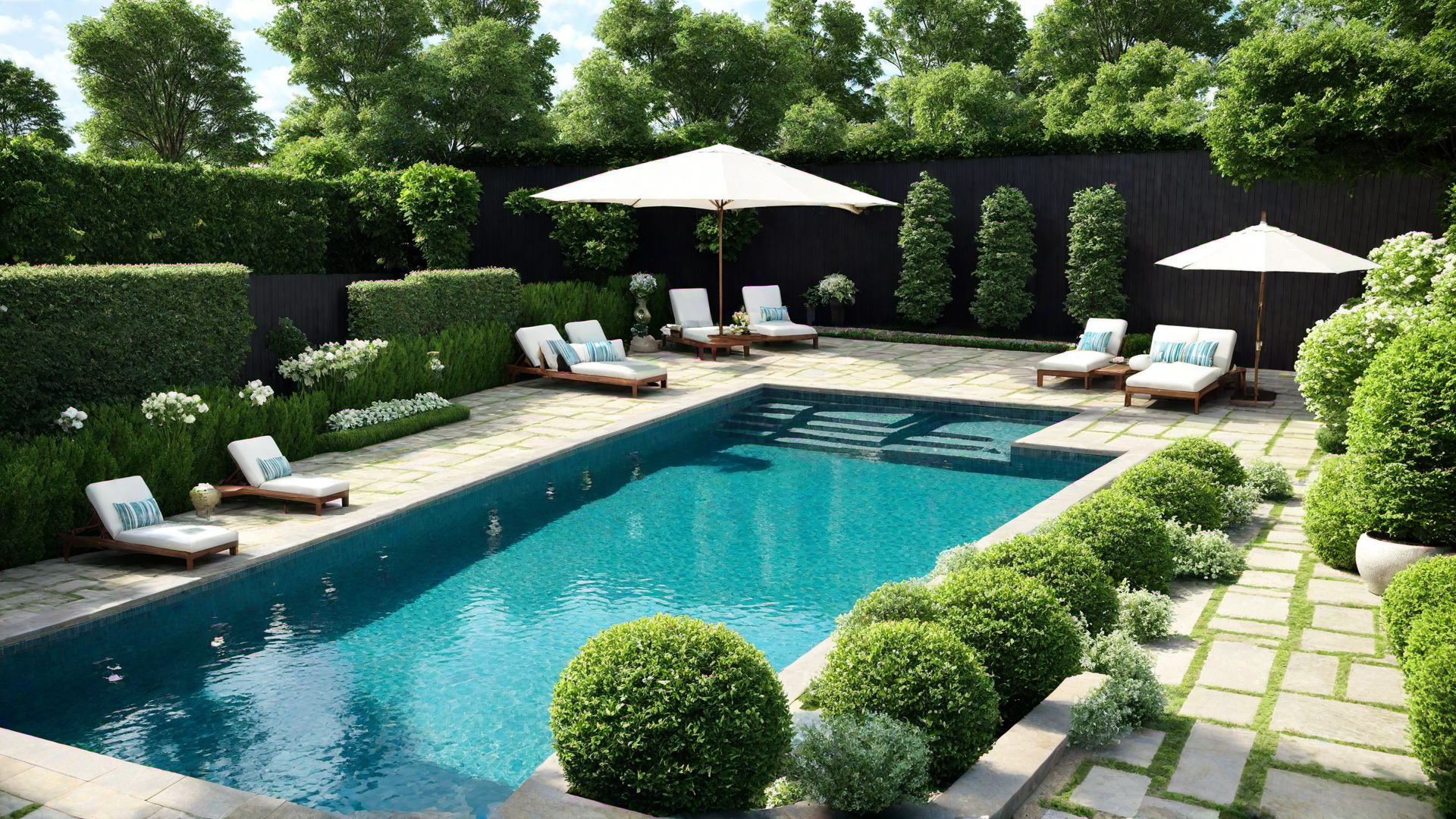Sculptural Beauty: Pool with Artistic Statue Fountains