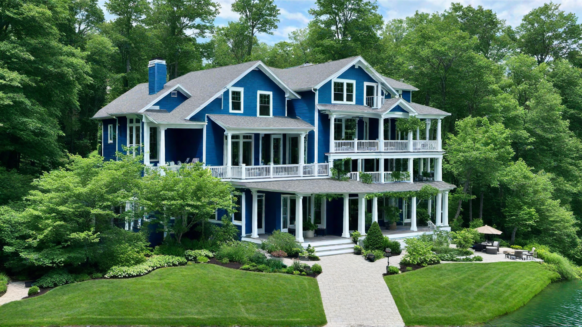 Blue Lake House with Wrap-Around Porch