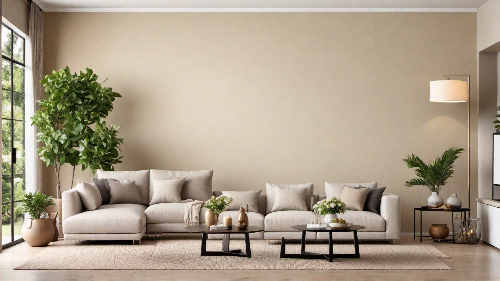 Chic and Stylish: Beige Accent Wall in Trendy Space