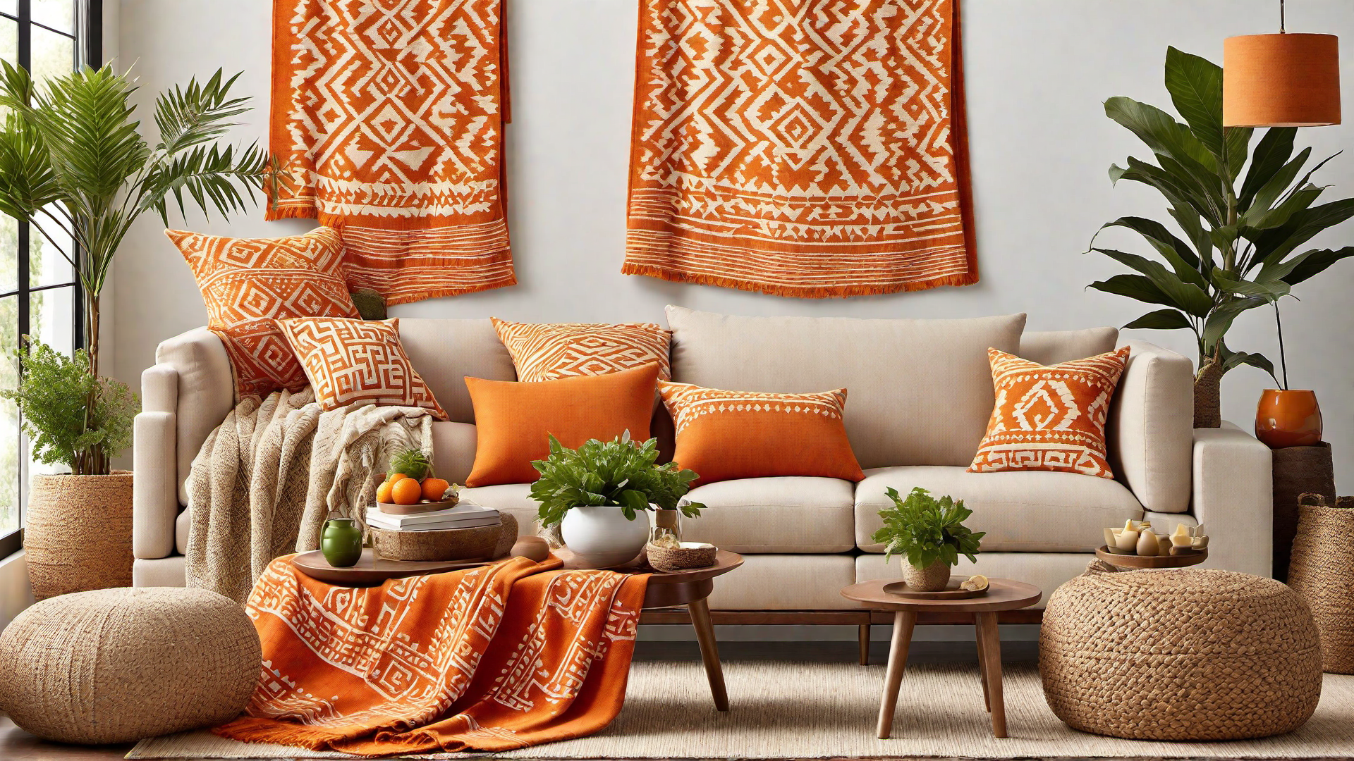 Global Inspirations: Orange Tribal Print Throw Blanket