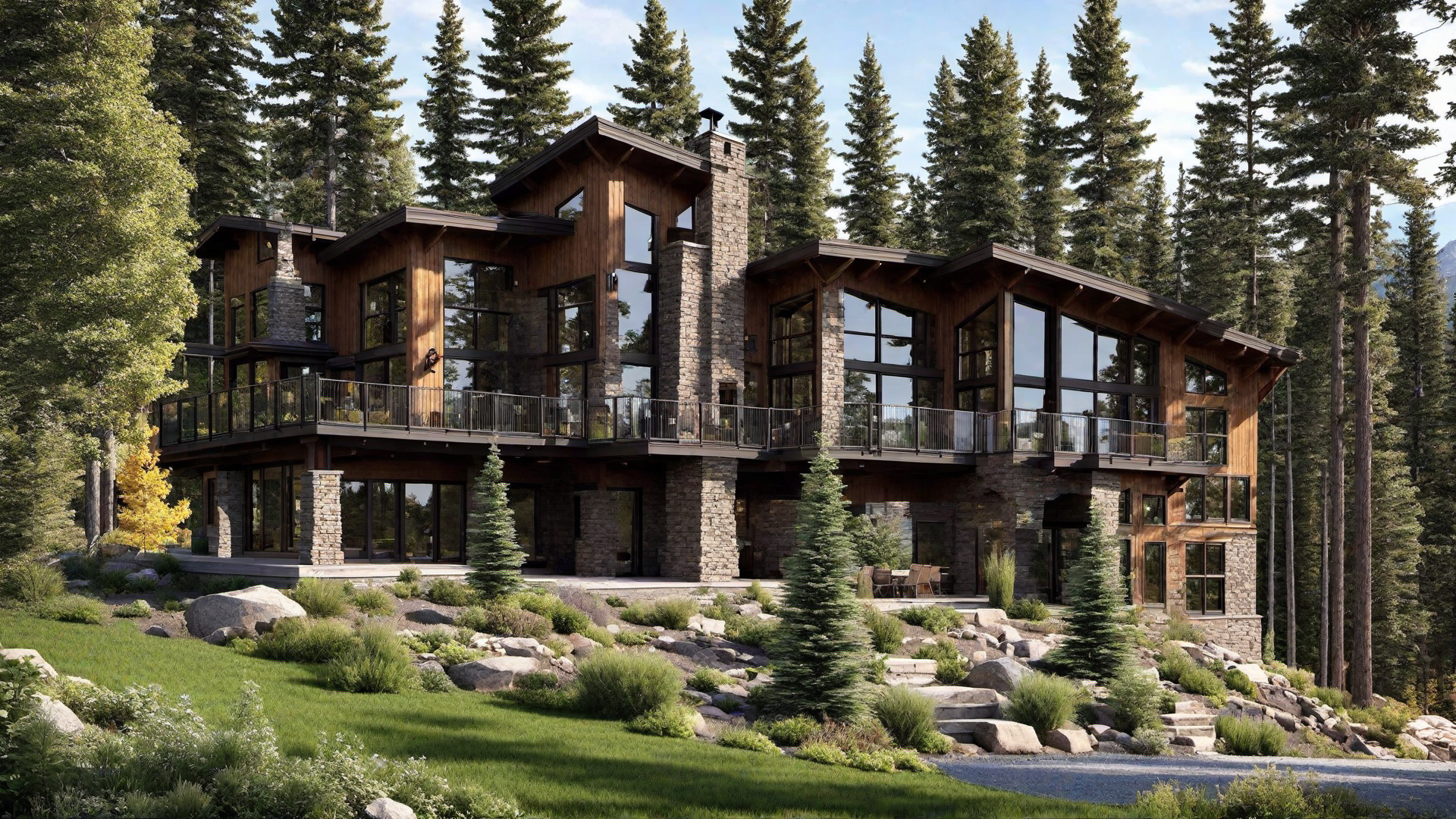Split-Level Mountain House with Scenic Terrace