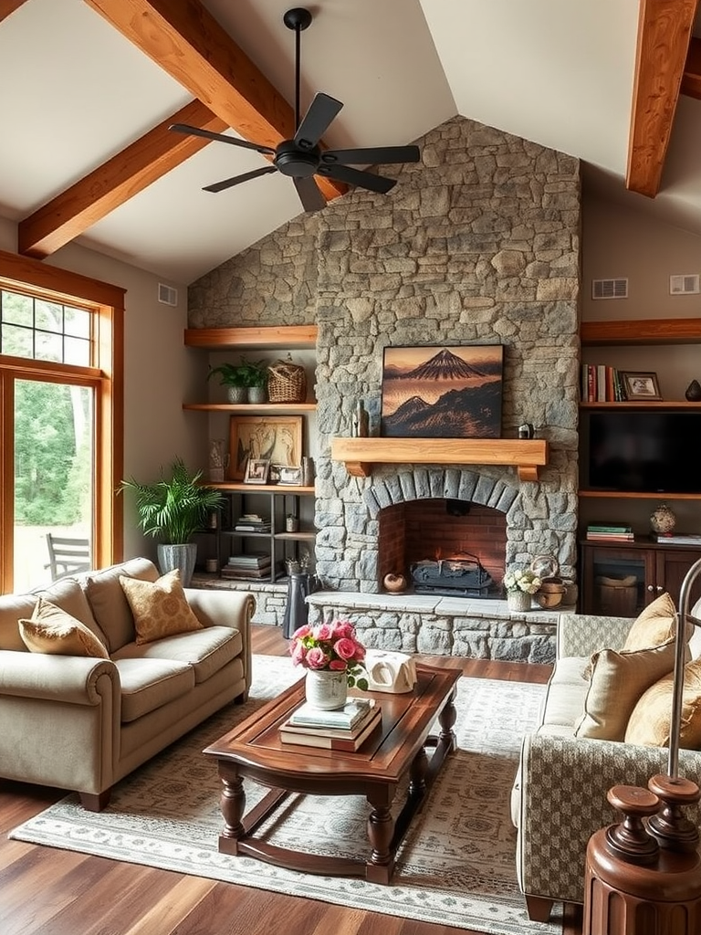 Rustic Stone Fireplace Surround