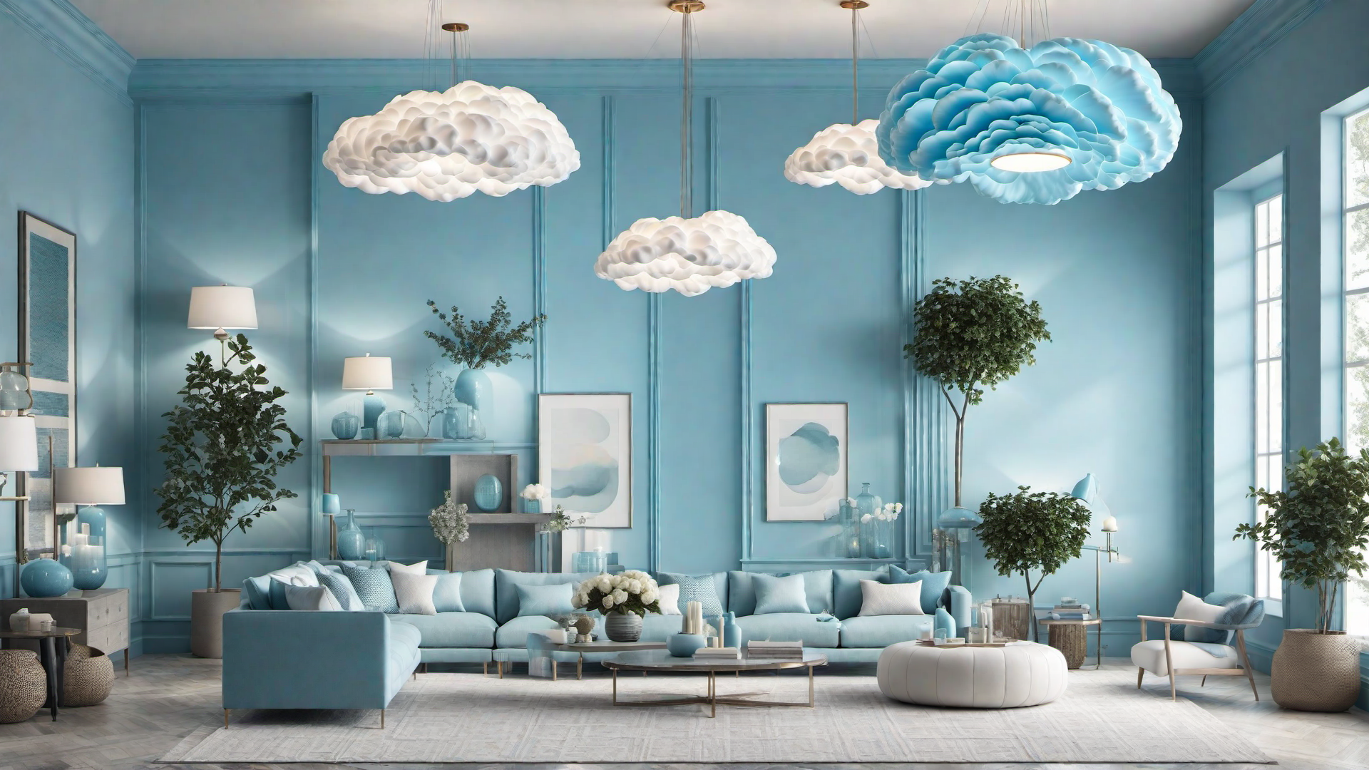 Whimsical Decor: Sky Blue Cloud-Shaped Lighting Fixtures