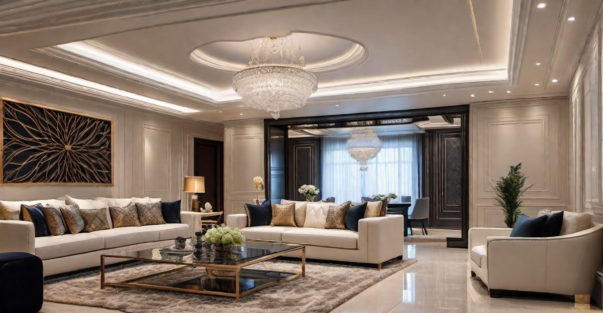 Glamorous Statement: Gypsum Board False Ceiling with Metallic Finish