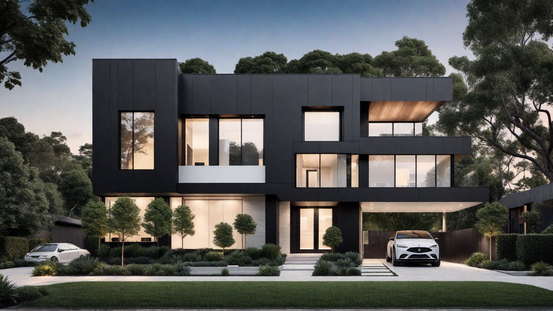 Minimalist Appeal: Sleek Black Facade with Geometric Shapes