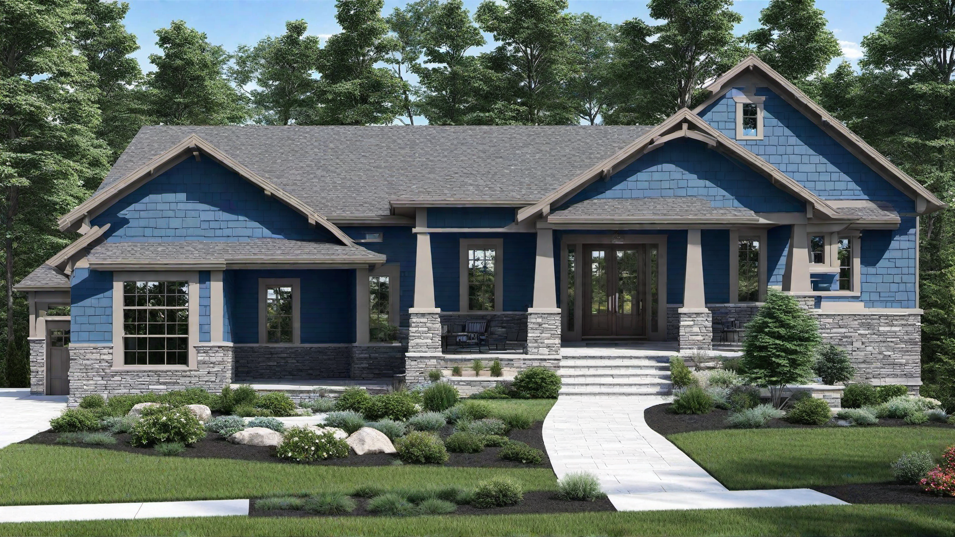 Blue Ranch Home with Stone Accents