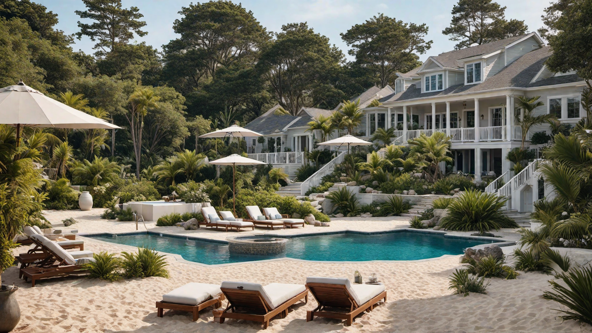 Beach-Themed Pool with Sand and Seashells