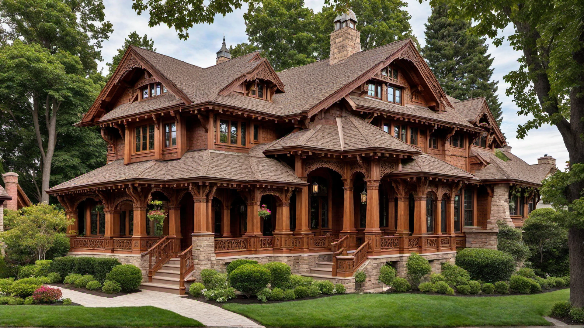 Intricately Detailed Timberwork on Gables