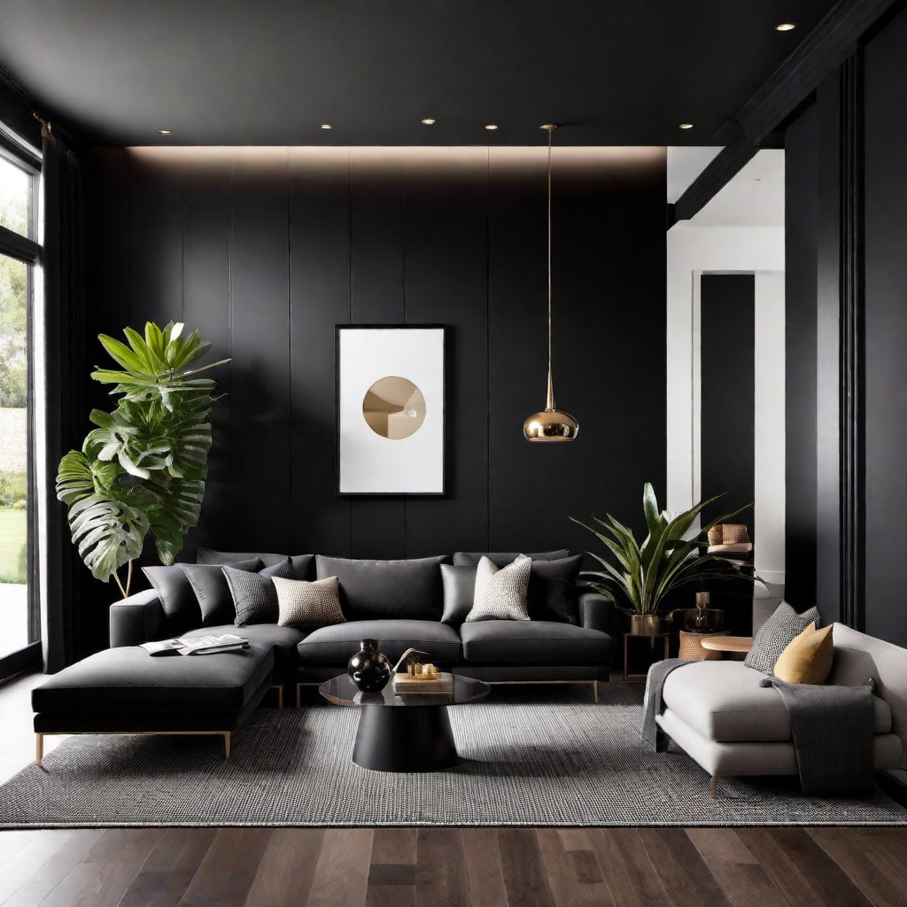 Contemporary Contrast: White Walls Black Accent Wall Combo