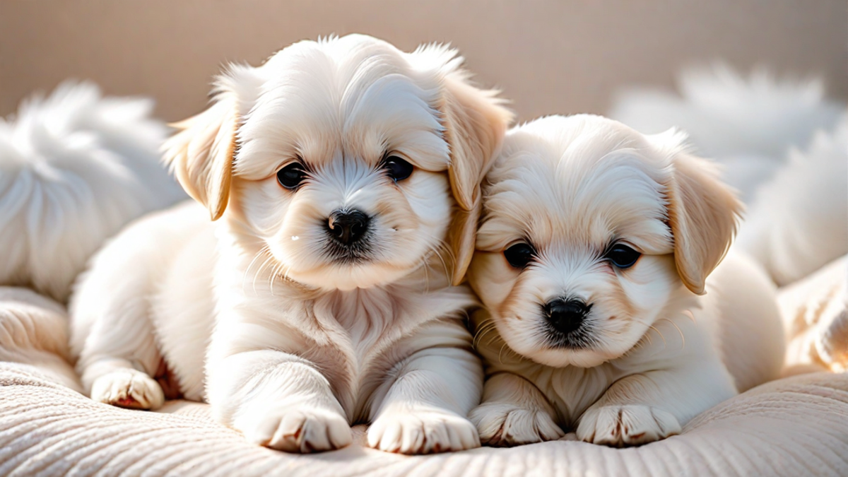 Sleepy Maltese Puppies Snuggling Together