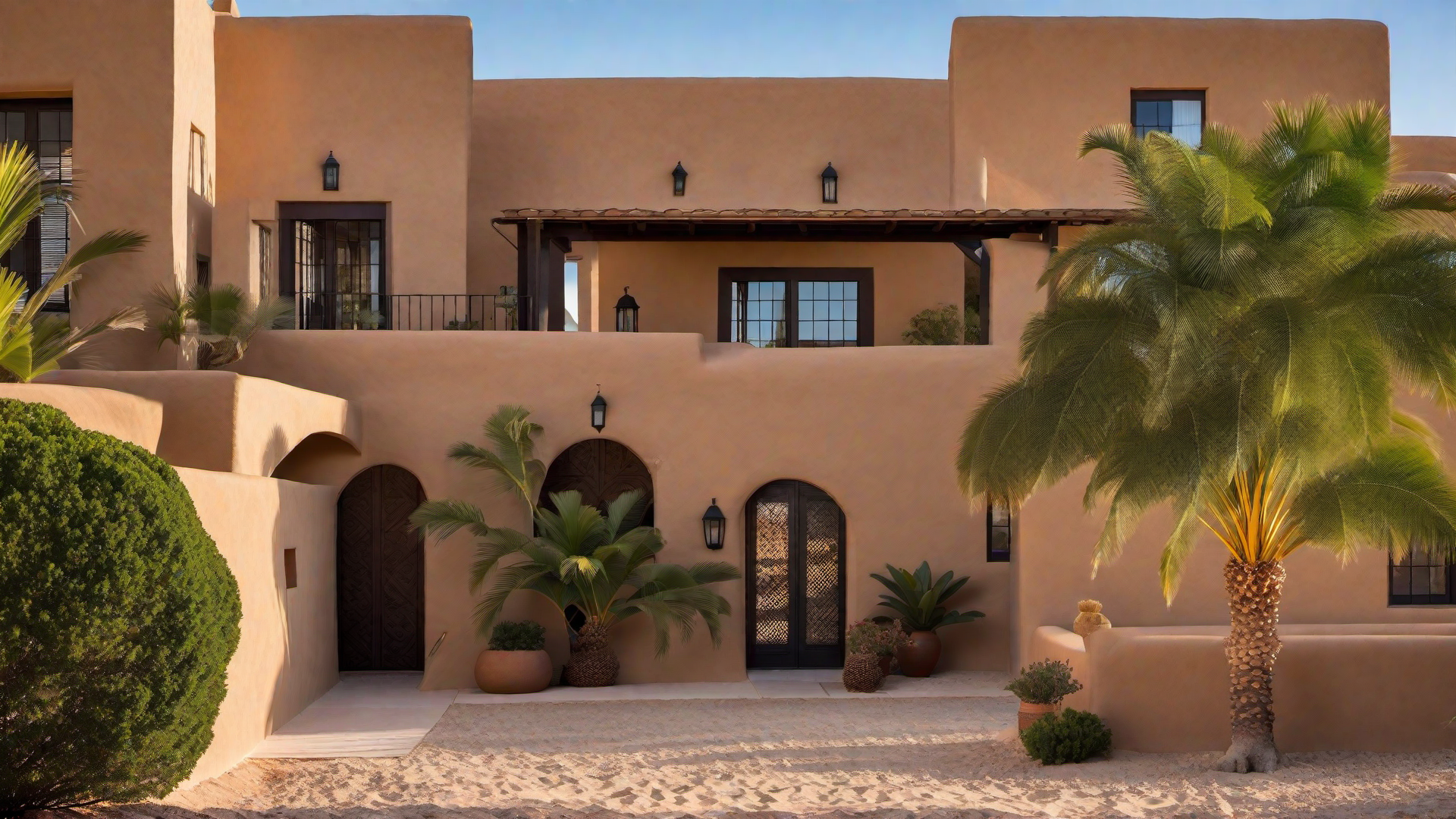 Desert Hues: Adobe Exterior in Sand and Brown Tones