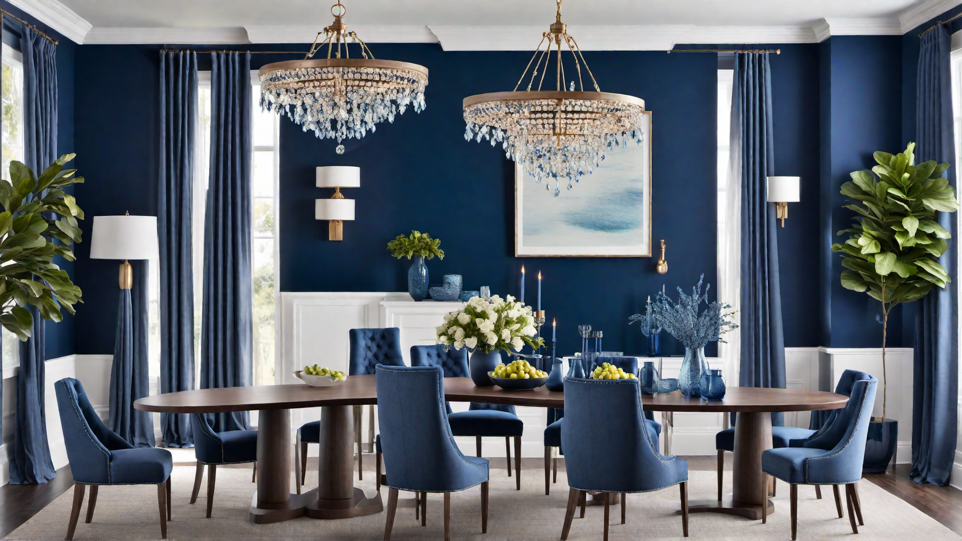 Classic Elegance: Navy Blue Accent Wall in Dining Room