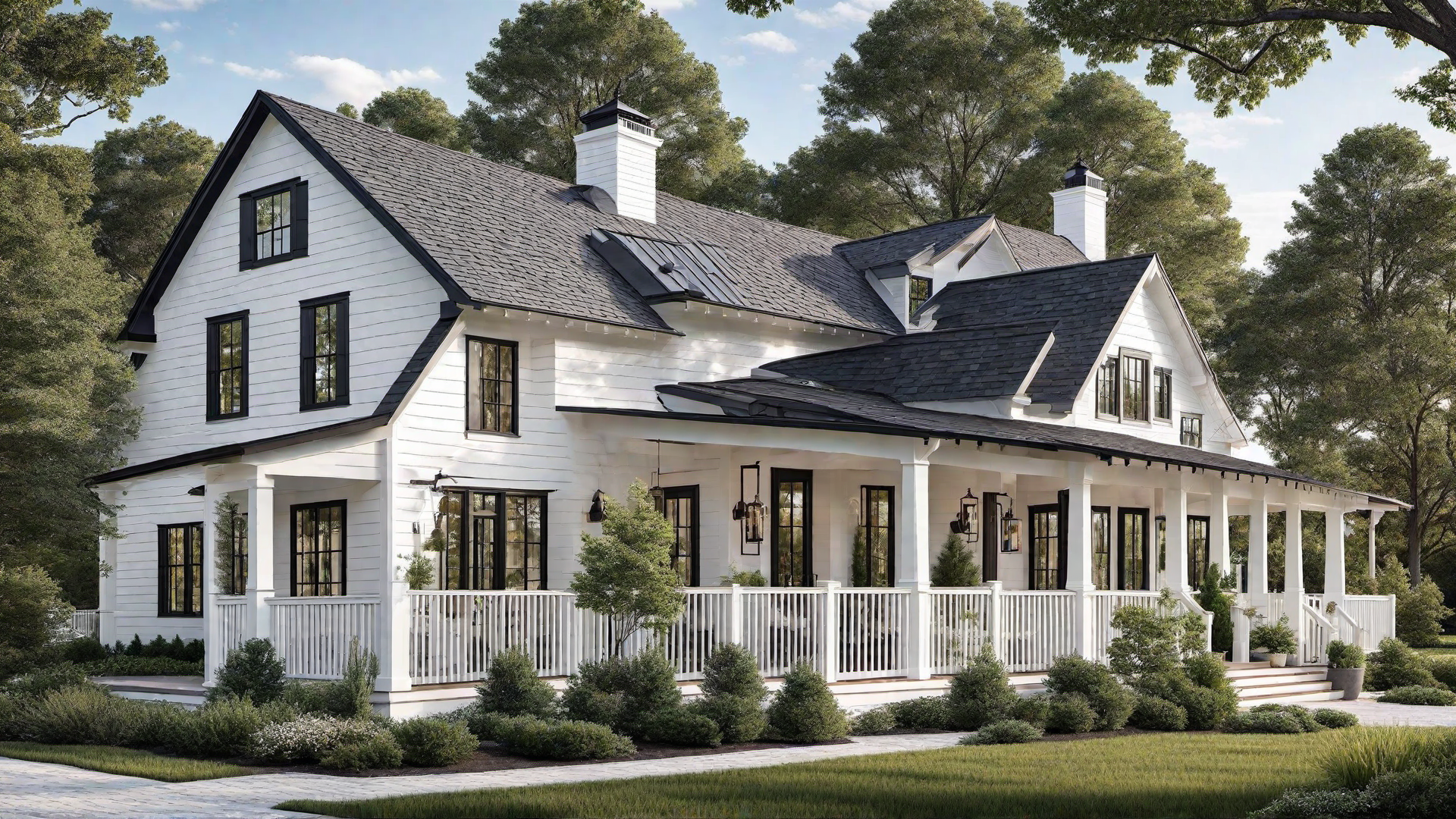 White-Washed Charm: Classic Farmhouse Exterior in Modern Style