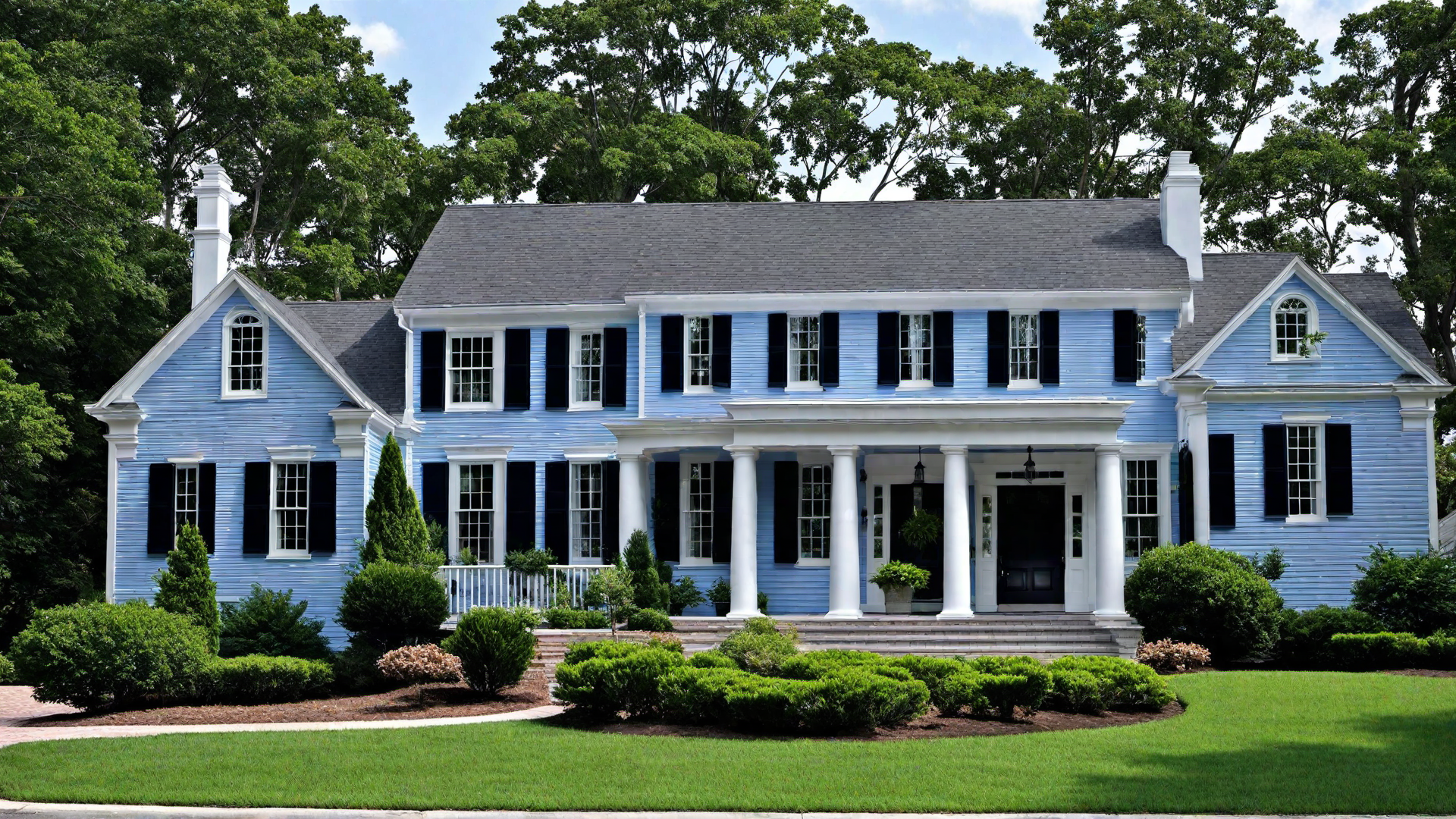 Classic Colonial Home with Blue Exterior