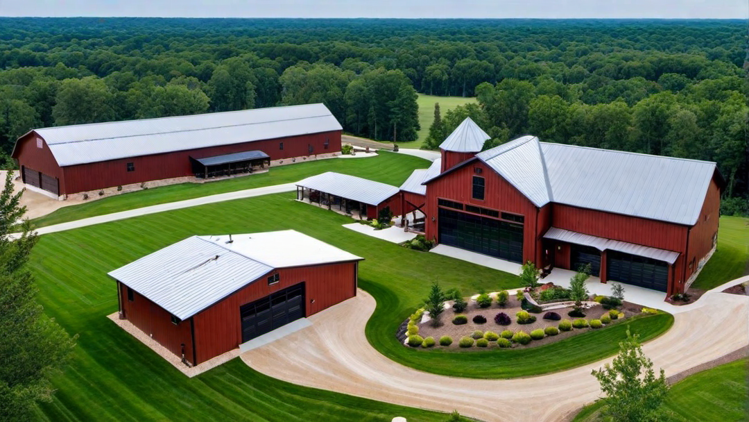 Sprawling Property: Aerial Views of Luxury Barndominiums