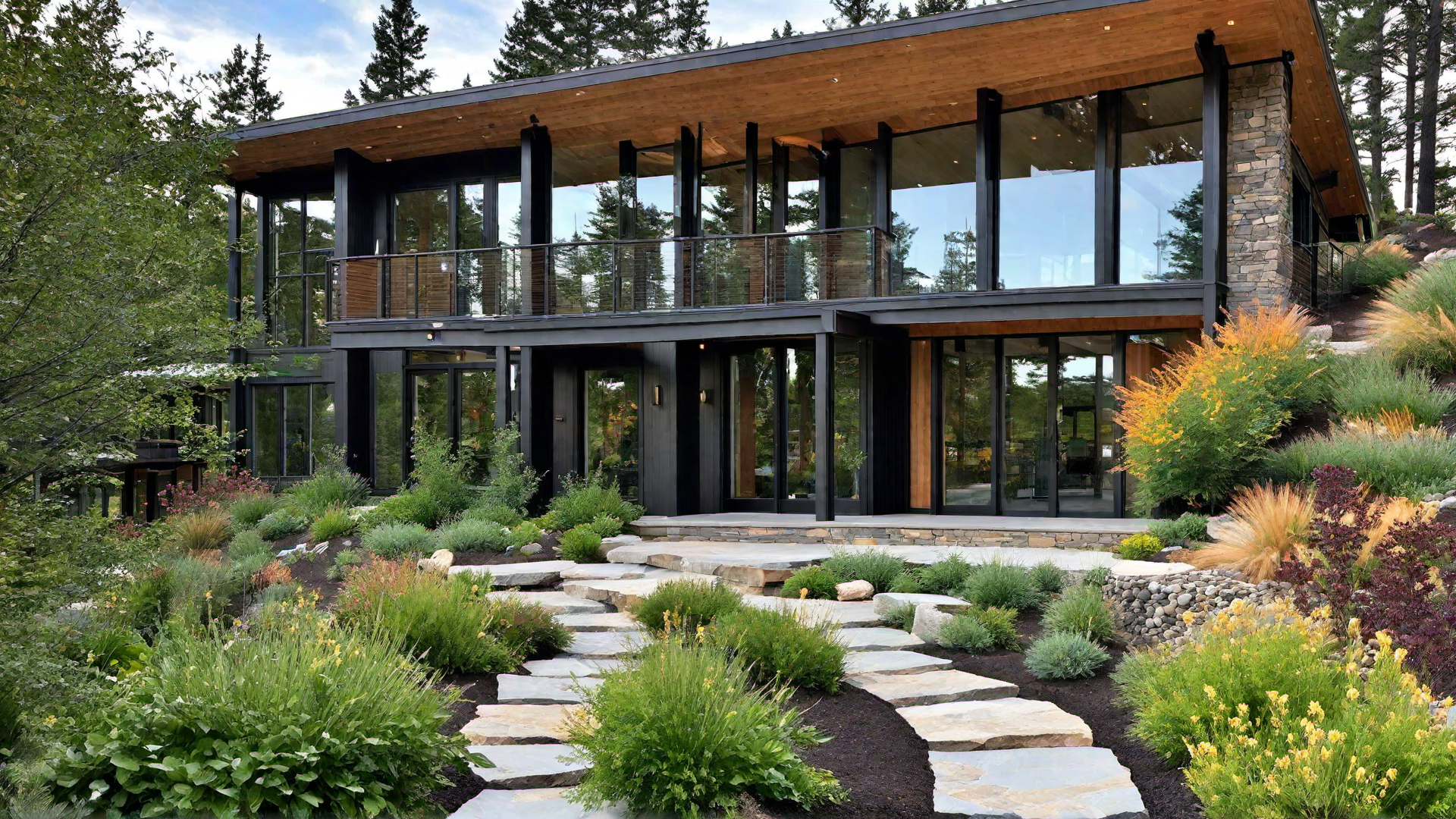 Natural Stone Walkway Leading to Mountain House