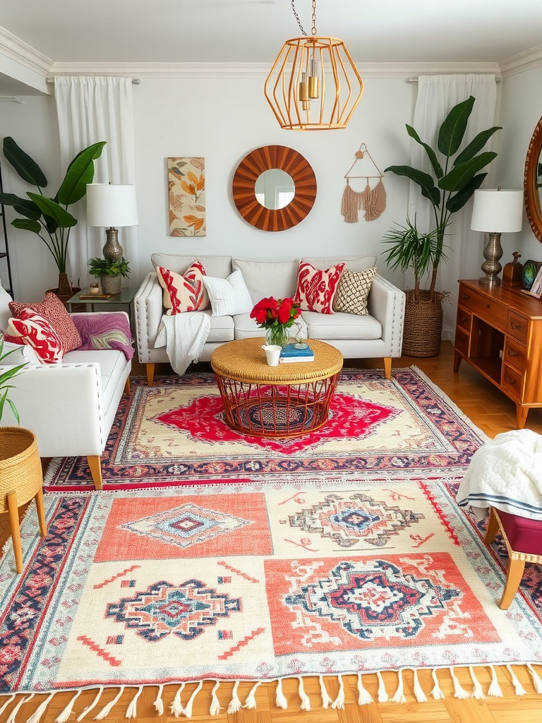 Boho Chic Layered Rugs: Playful Patterns Underfoot