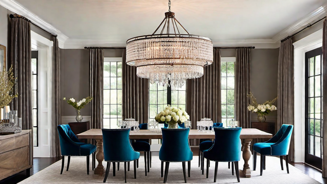 Farmhouse Glam: Crystal Chandeliers and Luxe Fabrics
