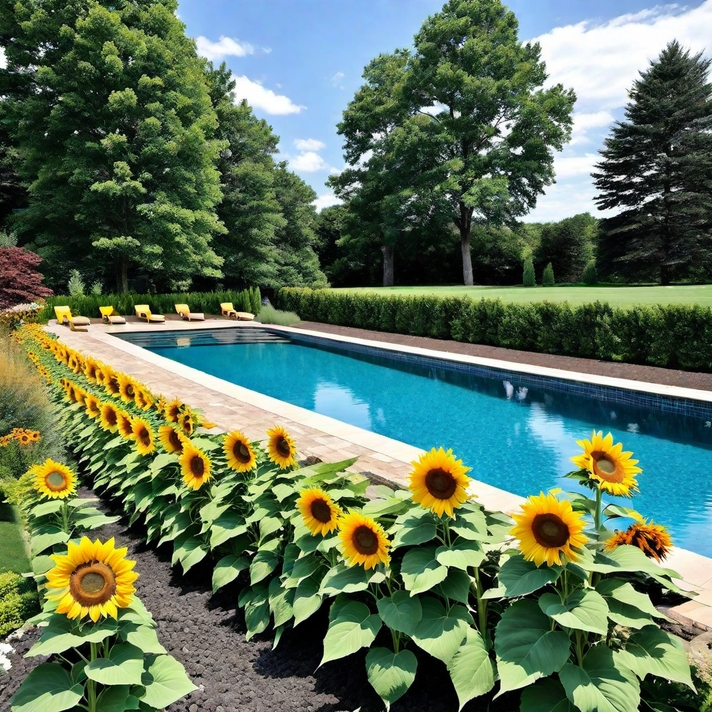 Sunny Delight: Pool Landscape with Sunflowers
