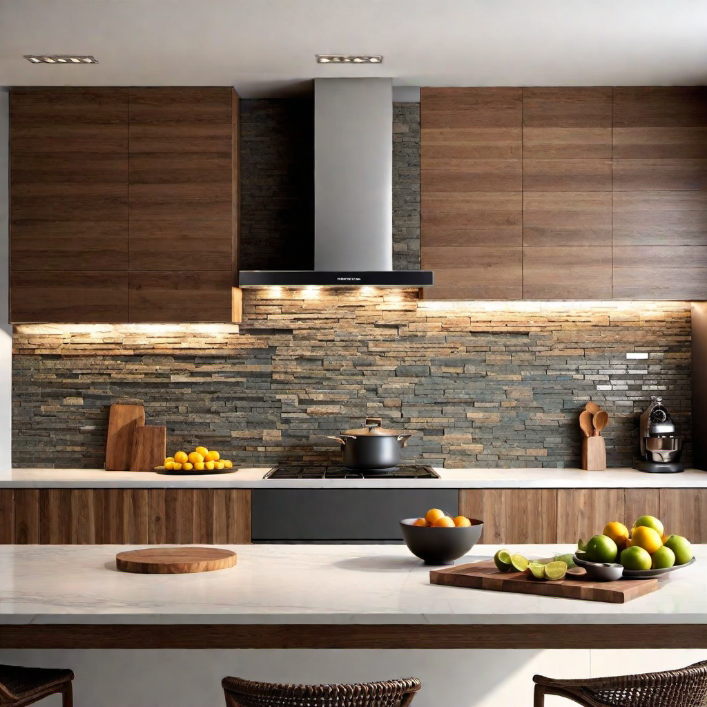 Rustic Backsplash: Natural Stone and Wood Finishes