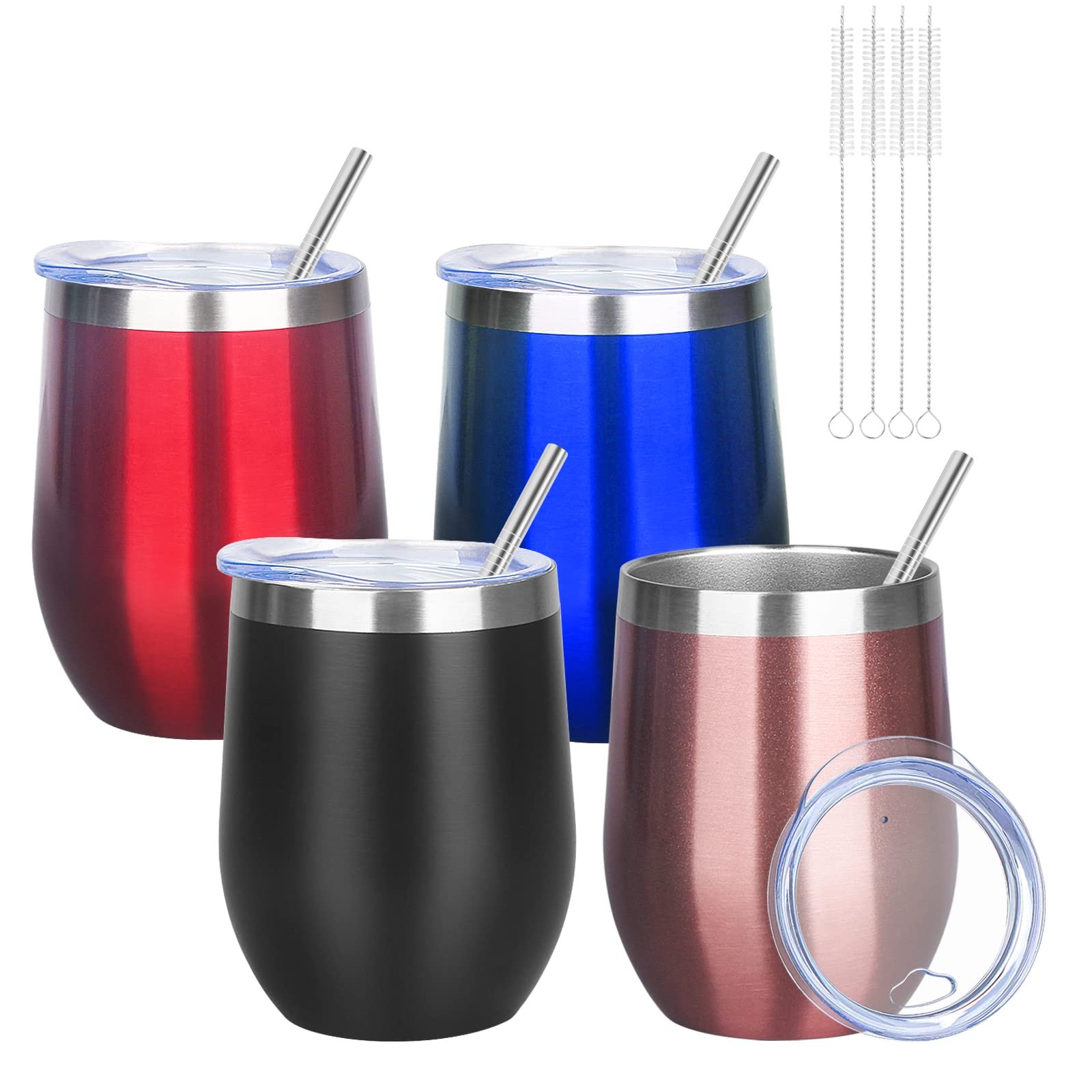 12oz/4 Pack Wine Tumbler Glasses with Lid