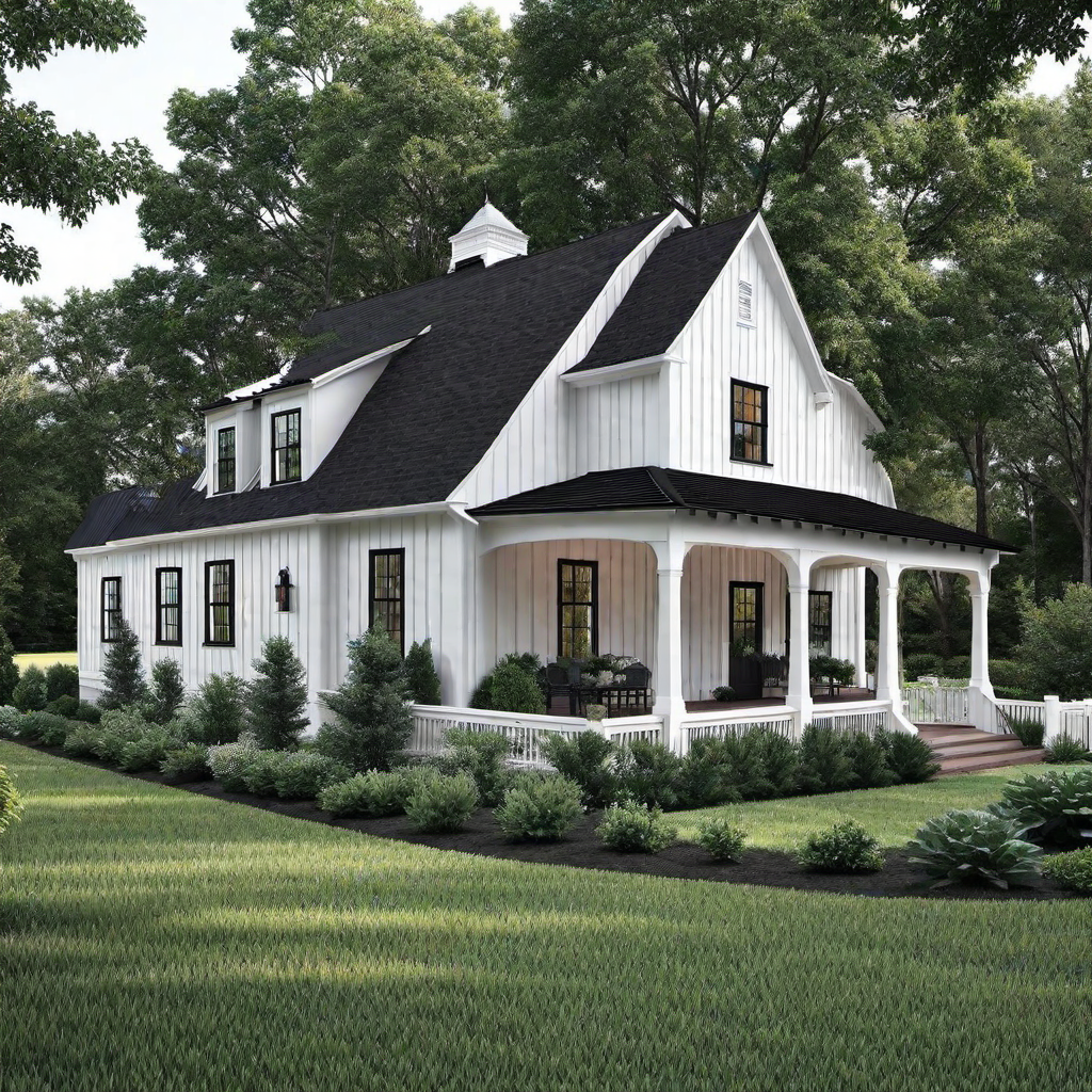 Traditional Black and White Farmhouse Facade