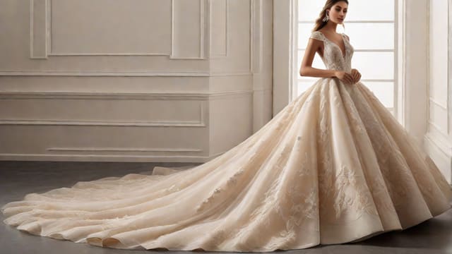 A Line Champagne Wedding Dress