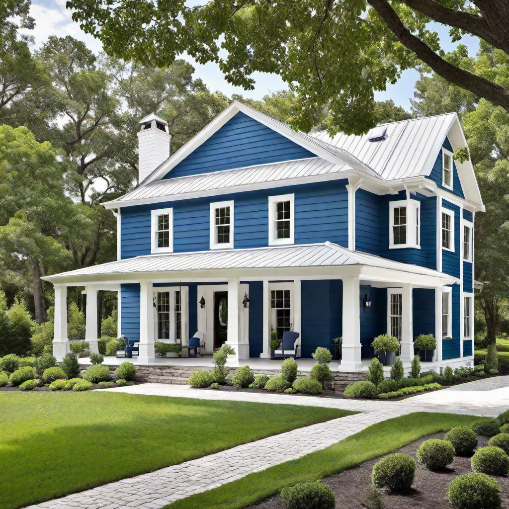 Timeless Blue Farmhouse with White Porch