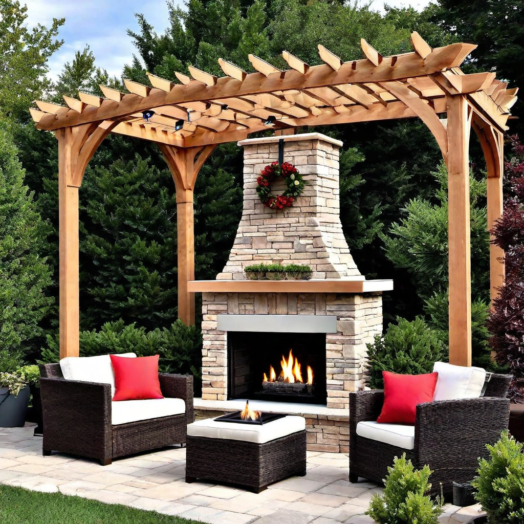 Intimate Gathering: Pergola with Built-in Fireplace