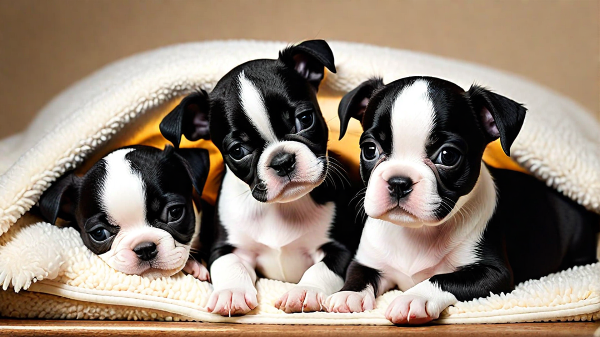 Cuddly Boston Terrier Puppies Sleeping