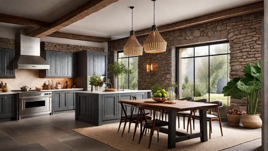 Textural Contrast: Mix of Stone and Wood in a Mediterranean Kitchen