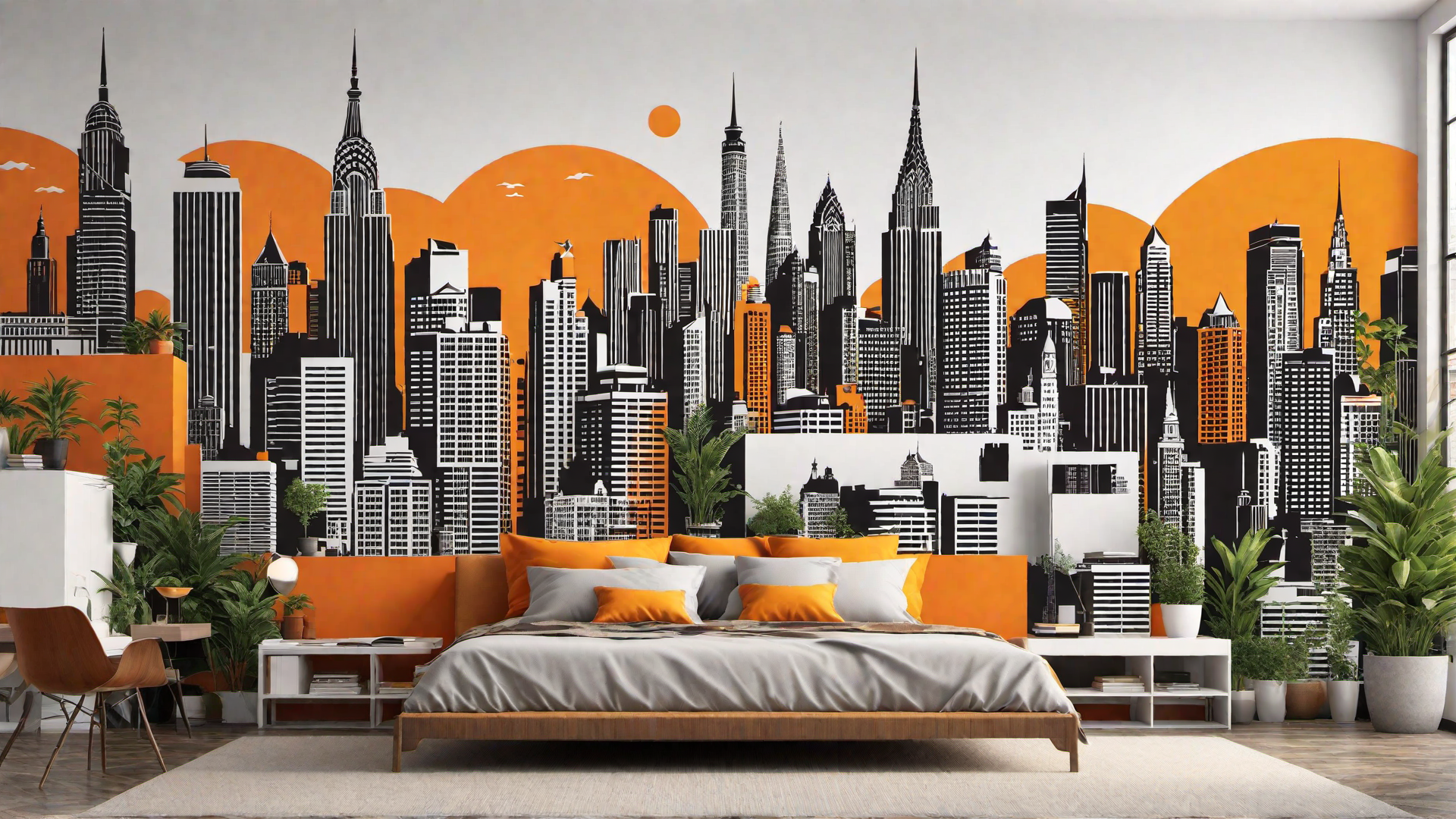 Urban Oasis: Orange Cityscape Wall Decal