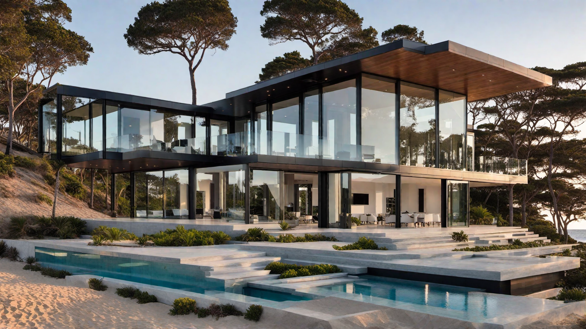 Modern Beachfront Marvel: Sleek Lines and Glass Walls